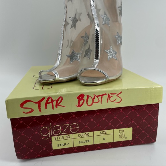 Glaze Star-1 Peep Toe Booties Silver Mesh Stars Box 6 - Picture 9 of 10